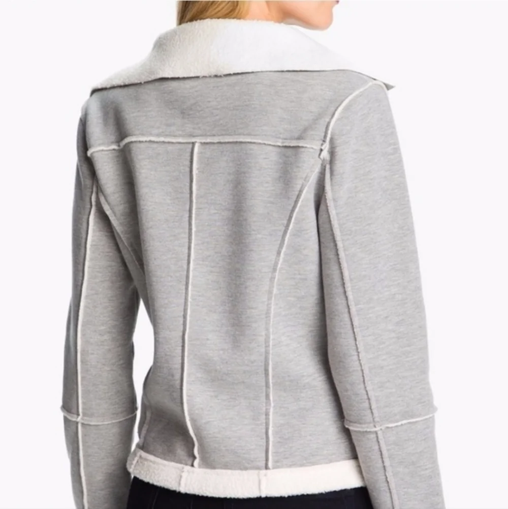 Michael Kors Faux Shearling Moto Inspired Asymmetrical Zipper Jacket Siz…